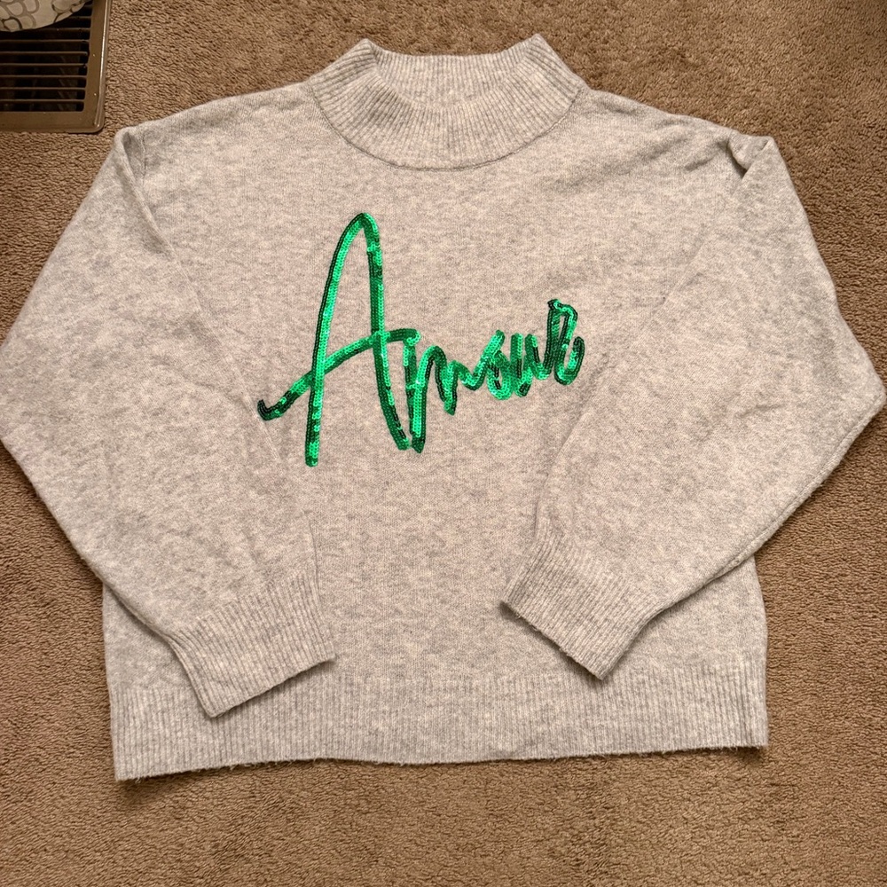 Women's "Amour" sequin Mock Neck Long Sleeve Sweater large